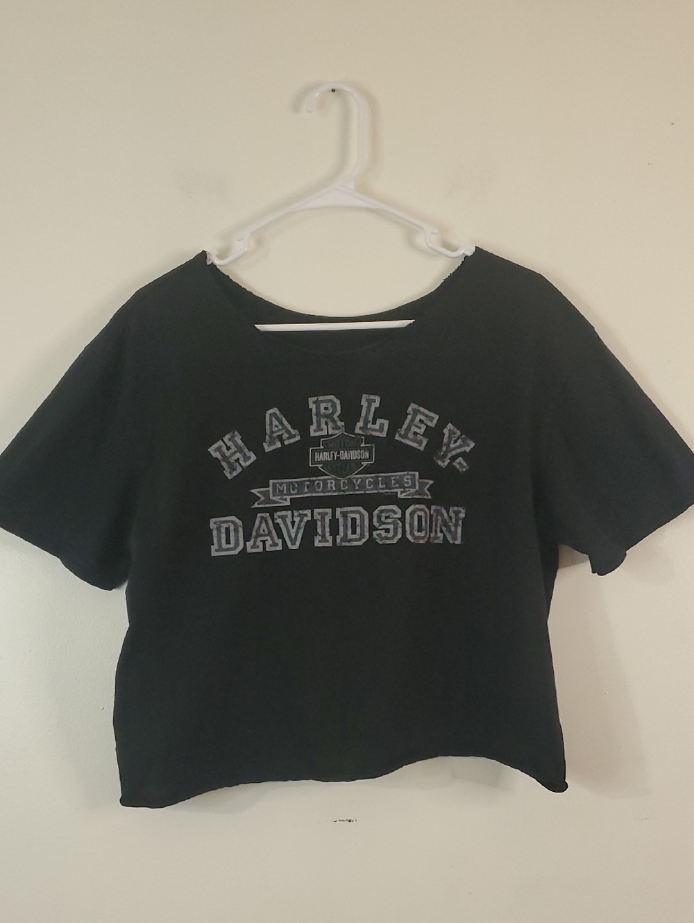 Harley-Davidson Womens Black & Gray Logo Cropped Tee Size Large Y2K Streetwear